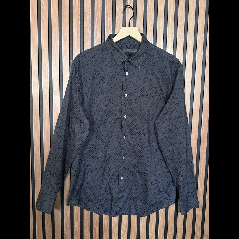John Varvatos Shirt Large Mens Gray Long Sleeve Polka Dot Button Collared Casual